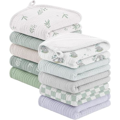 Bearmoss 10 Pack Muslin Burp Cloths, Soft Absorbent Baby Burping Cloths for Unisex Boys and Girls, Newborn Essentials Large Extra Washcloths, 20x10 inches