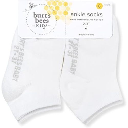 Burt's Bees Baby Unisex Baby Socks Ankle or Crew Height Made with Soft Organic Cotton, 6 Packs with Non-Slip Grips for Babies