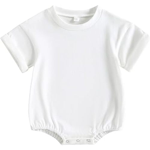 AEEMCEM Unisex Baby Boy Girl Solid Color Short Sleeve Bubble Romper Oversized T-Shirt Romper Bodysuit Top Summer Clothes - A-white - 6-12 Months