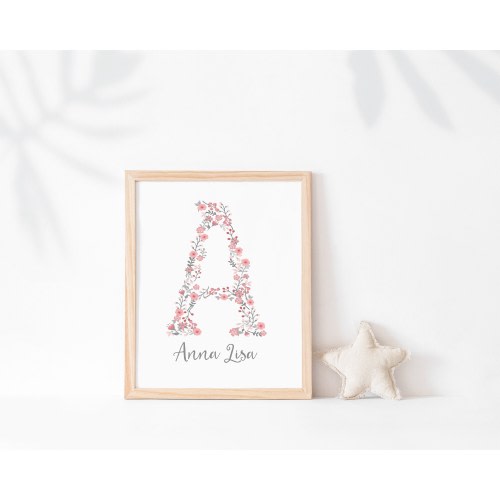 Personalised Name Nursery Print, girl name Print, floral Baby Girl Room Decor Printable Children Gift,Baby shower Gift, nursery girls print