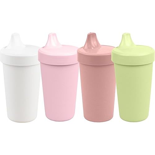 Re-Play Sippy Cups for Toddlers - 10 Oz. Reusable Spill Proof Cups for Kids, Dishwasher/Microwave Safe - Made in USA - Set of 4-3.13" x 6.25" - Blossom