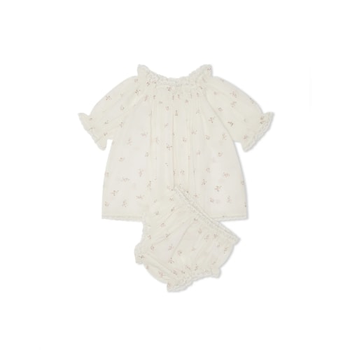 Lace Trimmed Blouse & Bloomer Set - Pink Rose