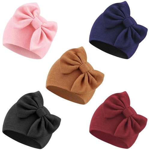 DRESHOW BQUBO Newborn Baby Girls Hats Hospital Hat Baby Cotton Beanie Infant Big Bow Hats for 0-24 Months
