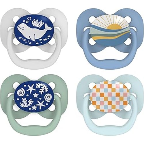 Dr. Brown's Advantage Baby Pacifiers, 0-6 Month, Blue, 2 Count and Dr. Brown's Advantage Baby Pacifiers, Glow-in-The-Dark, 0-6 Month Pacifiers, Blue, 2 Count