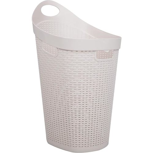Mind Reader 60L Rolling Laundry Hamper, Clothes Basket, Wheels, Wicker Style, Plastic, 19.5"L x 14.75"W x 29.25"H, Ivory