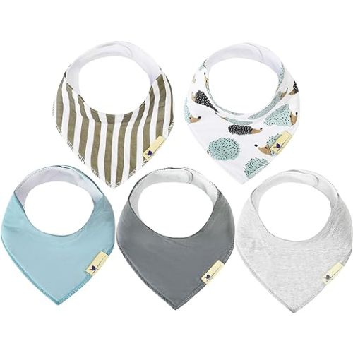 Blue Wren Baby Bandana Drool Bib 5-pack with MAGNETIC Closure- Safe, Easy, Chic Magnetic Teething Bib for Girls, Boys, Unisex