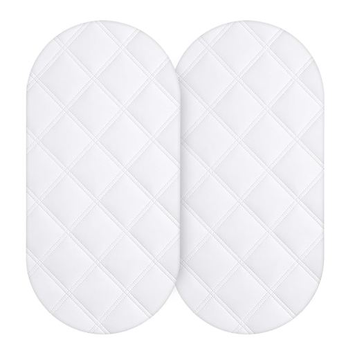 Yoofoss Waterproof Bassinet Mattress Pad Cover 2 Pack Fit for Hourglass/Oval Bassinet Mattress, Baby Bassinet Mattress Protector for Boys and Girls 32X16in White