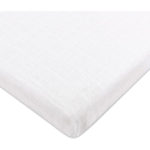Babyletto Muslin Baby Bassinet Sheets for Girls & Boys - GOTS Certified Breathable Organic Cotton Bassinet Cover - Baby Boy Bassinet Sheets Rectangle - 360° Fitted Bedside Bassinet Sheets, White
