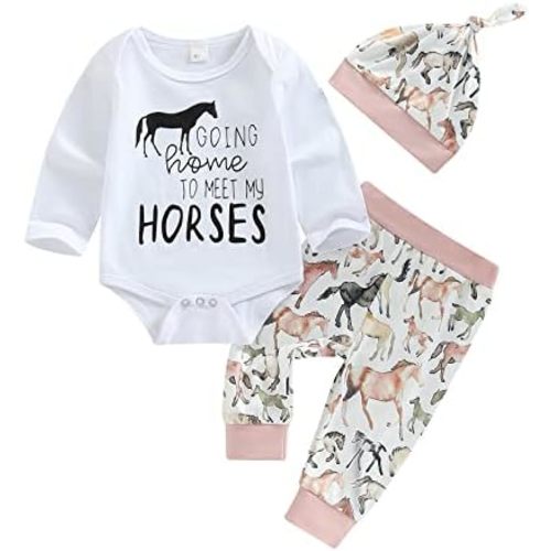 3pcs Newborn Baby Girl Boy Western Clothes Long Sleeve Letter Romper+Pattern Pants+Hat Fall Winter Outfits Set