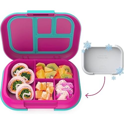 Bentgo Kids Chill Leak-Proof Lunch Box - Included Reusable Ice Pack Keeps Food Cold; 4-Compartment Bento Lunch Container; Microwave/Dishwasher Safe; 2 Year Manufacturer's Warranty (Fuchsia/Teal)