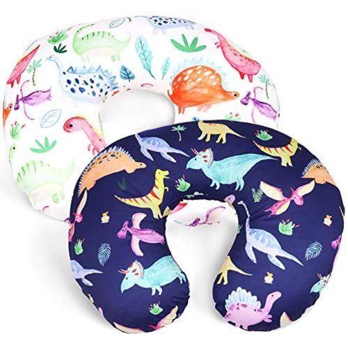 Dinosaur Nursing Pillow Cover Set Baby Boys & Girls, 2Pack Twins Breastfeeding Pillow Slipcover Cushion Cover, Soft Fabric Fits Snug On Infant,Fits for Nursing Pillow Newborn (Pillow Not Included)
