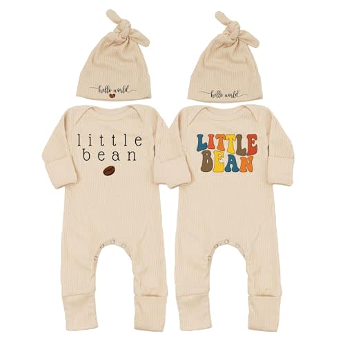 STALOFAZ Little Bean Baby Bodysuit Hat - Newborn Fall One-Piece Romper Coming Home Outfit Infant Boy Girls Jumpsuit 0-3 Month