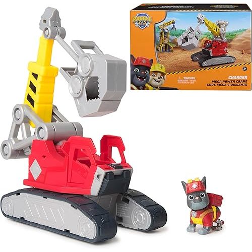 Rubble & Crew Charger's Mega Power Crane, Toy Truck with Charger Figure & 2 Detachable Tools, PAW Patrol Kids Toys for Boys & Girls Ages 3 and Up