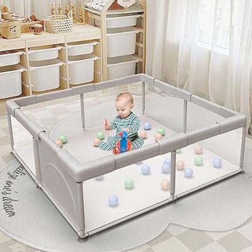 Baby Playpen 50x50 Inch, Play Pens for Babies and Toddlers Baby Fence Baby Play Yards for Indoor & Outdoor with Breathable Mesh Anti-Fall Playpen