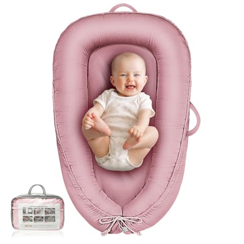 Baby Lounger - Infant Lounger for Newborn 0-24 Months, Pure Cotton Breathable Baby Nest Lounger Cover, Newborn Essentials for Baby Boys & Girls, Co Sleeper Portable Baby Bed for Home and Travel