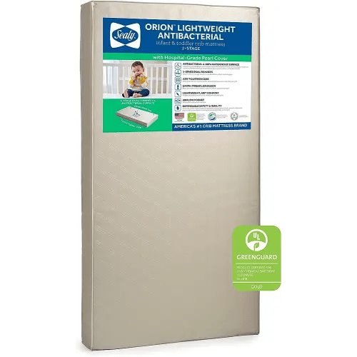 Sealy Premium Dual Sided Hypoallergenic Crib Mattress & Toddler Mattress, Non-Toxic Fiber Foam Crib Mattress, Antibacterial 2-Stage Dual Firm, Waterproof Baby Mattress, Made in USA, 52"x28"