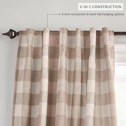 Elrene Home Fashions Farmhouse Living Grainger Buffalo-Check Blackout Window Curtain, Living Room and Bedroom Drape with Rod Pocket Tabs, 52" x 84", Linen, 1 Panel