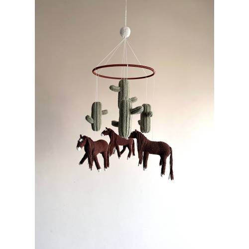 Handmade horses baby mobile, crochet horses baby nursery, crochet horse theme baby mobile, shower gift