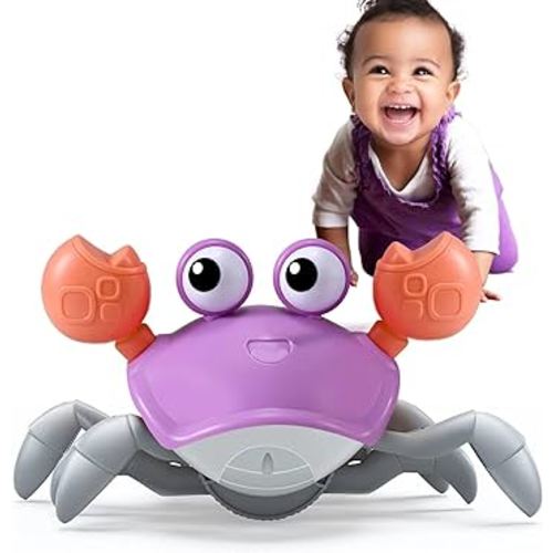 Purple Crawling Crab Baby Toy - Violet Tummy Time Crab Infant Walking Crab Dancing Moving Crawl Crab with Music & Light Cute Interactive Running Escape Catch Me Crab for Crawler Side Walk Toddler Crab