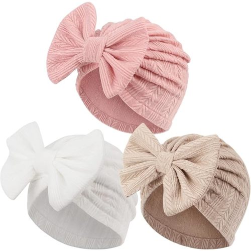 Newborn Baby Girl Hats with Bow Toddler Infant Beanie Cap Newborn Hospital Hats for Baby Girl Kid 0-12 Months