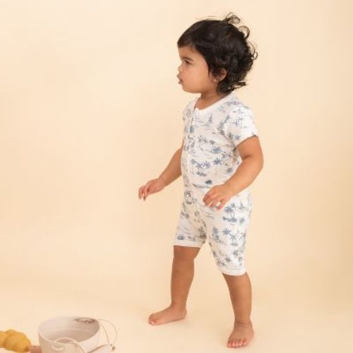 Makemake Organics Organic Short Zip Romper - Coastal , 0-3 Months