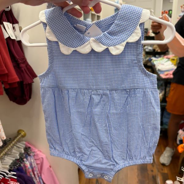 6-9M Blue Gingham with Andie embroidery