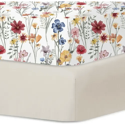 Little Grape Land Crib Sheets for Girls and Boys, 2pk Baby Crib Fitted Sheet for Standard Size Crib and Toddler Mattress, Super Soft Baby Sheet (Spring Flower & Beige)