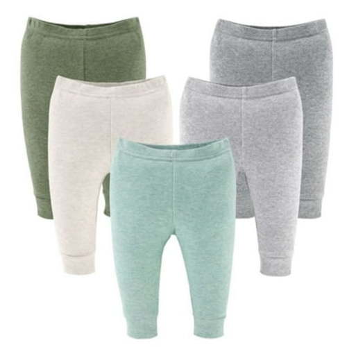 The Peanutshell Baby Boy and Baby Girl Pants, Soft Heather Neutrals Unisex Pull On Pants for 3-6 Months, 5-Pack