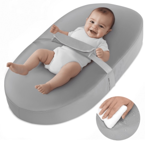 Baby Changing Pad, Caveen Baby Changing Station for Diaper Change and Dresser, with Waterproof Wipe-Clean PU Cover and Non-Slip Bottom, Portable, Grey