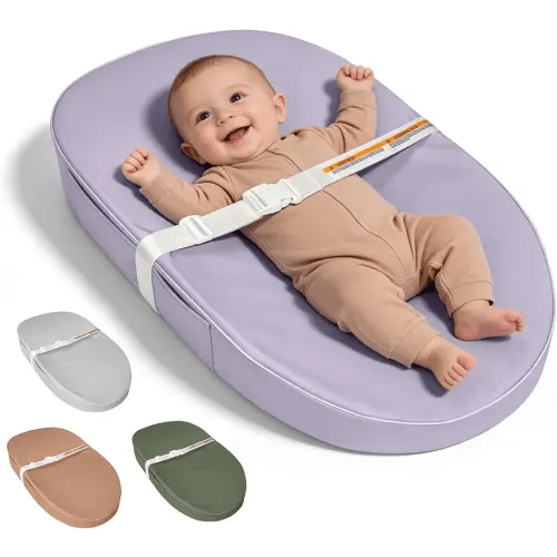 Baby Changing Pad, Waterproof Vegan Leather Wipeable Diaper Changing Pad with Safety Strap Non-Slip Changing Mat for Dresser & Table