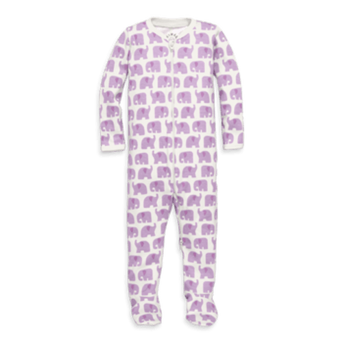 Baby Organic Animal Friends Zip Footie, 0-3M, Lavender baby elephants