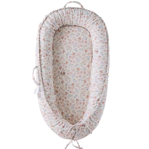 CooCooBaby Infant Lounger, Baby Nest Cover for Baby Girls & Boys, Newborn Essentials for Baby 0-12 Months, 100% Cotton Breathable, Portable Travel Bed (Wonderland)