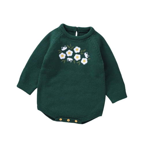 Utlike Girls Romper Newborn Infant Baby Embroidery Floral Pattern Knit Sweater Sweatshirt Long Sleeve Bodysuit Warm Fall Winter Clothes Comfort Fit Newborn Playsuit Size 0 Months-3 Months