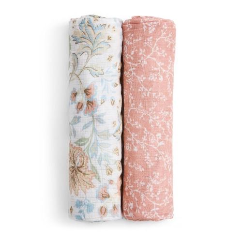 aden + anais Essentials Silky Soft Bamboo Muslin Swaddle, Breathable Baby Blanket, Ideal for Boys, Girls, Newborns, Babies & Infants, Receiving Blanket, Lightweight Wrap, 2 Pack, Victorian Flowers