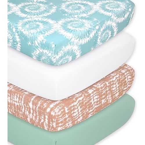 The Peanutshell Crib Sheets, Neutral, Fitted Baby Bed Sheet Set, Standard Size Crib Mattress, 52x28, Boho Nursery Decor, 4 Pack in White, Green, Brown, Teal
