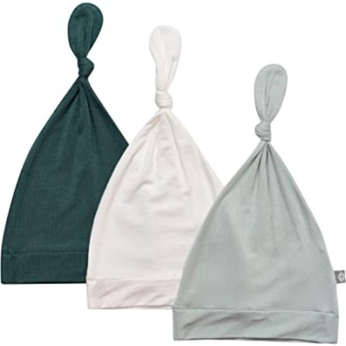 KYTE BABY Rayon Made from Bamboo Baby Beanie Hats - Super Soft Knotted Caps Available in Pattern and Solid Colors - 3 Pack