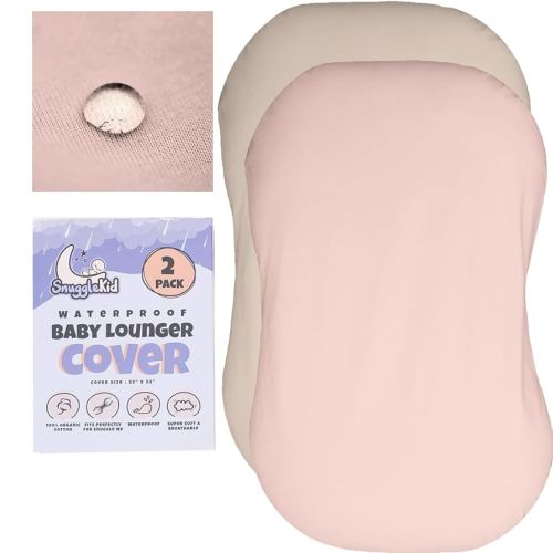 100% Waterproof Baby Lounger Cover - 2-Ply Organic Cotton Slipcovers Keep Your Lounger Clean & Your Baby Comfy - Machine Washable - (Lounger Not Included) - 2-Pack Includes Cream & Peach