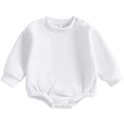 Gueuusu Newborn Warm Sweatshirt Romper Baby Boy Girl Solid Crewneck Long Sleeve Fleece Sweater Bodysuit Thick Winter Clothes