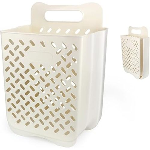 Laundry Basket Plastic Collapsible Hanging Laundry Baskets with Carry Handle, Space-Saving Wall Hanging Laundry Basket Durable Tall Folding Plastic Laundry Hamper Waterproof Dirty Clothes Organizer