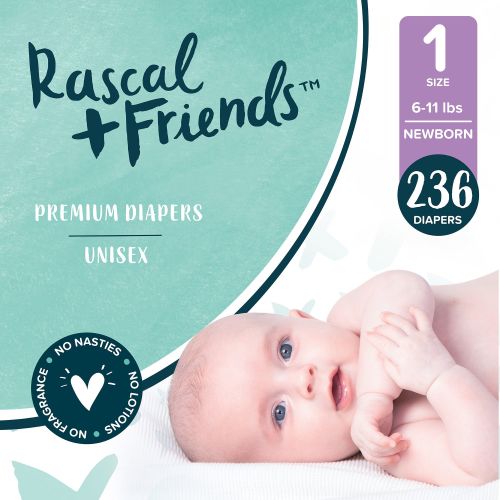 Rascal + Friends Premium Diapers, Size 1, 236 Count