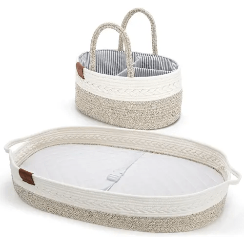 Baby Changing Basket for Baby Dresser, Moses Baskets for Newborn, Baby Moses Basket Changing Basket for Dresser, Changing Pad Basket Changing Table Basket, Diaper Caddy (Grey)