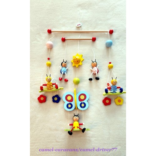 GOKI 3-D Colorful Wooden Baby Crib Mobile BEETLES & BEES Whimsical Nursery Decor
