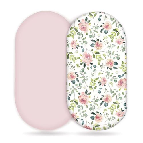 GRSSDER Stretchy Ultra Soft Baby Fitted Bassinet Sheet Set 2 Pack, Universal Cradle for Rectangle, Oval, or Hourglass Pad/Mattress, Pink Rose Sheets Girls