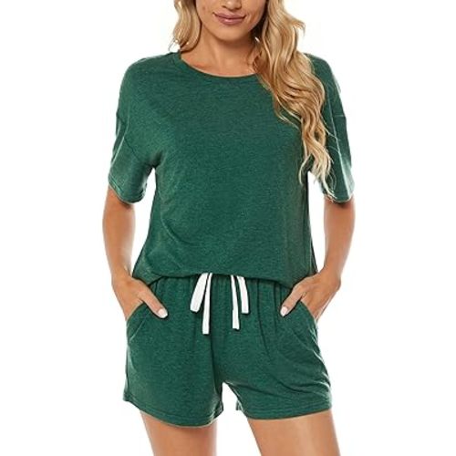 LOCUBE Women's Pajama Sets Short Sleeve Lounge Wear Set Soft Comfy Stretch Casual Pj and Shorts with Pocket