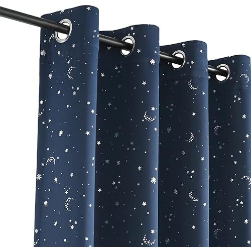 MANGATA CASA Star Blackout Curtains for Bedroom- Cute Window Curtain Panels with Grommet for Kids Room-Drapes for Nursey Living Room 63 Inch Length 2 Panels(Navy,52x63in)