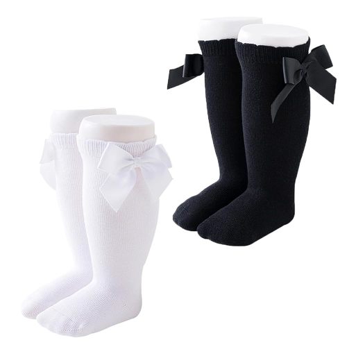 Marchare Baby Girls Knee High Socks Baby Girls Bow Stockings Cotton Uniform Stockings Dress Socks
