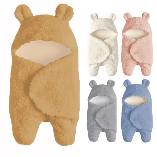 Baby Swaddle Blanket Boys Girls Cute Bear Plush Essential Receiving Blanket Ultra-Soft Newborn Registry Sleeping Wraps for Infant 0-6 Months - Brown