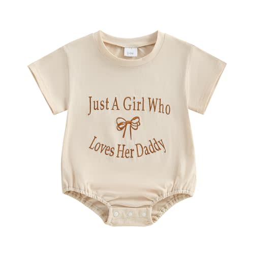 Aiwpstoin Newborn Baby Girl Romper Summer Clothes Bow Letter Embroidery Short Sleeve Bubble Romper Bodysuit T Shirt
