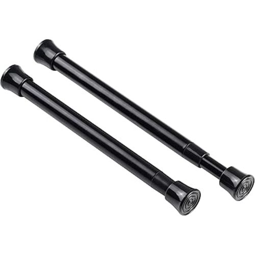 KXLIFE 2 Pack Small Spring Tension Curtain Rod 7.5 to 11.5 Inch, Thin Tension Rod No Drill for Window Cupboard Closet, Black