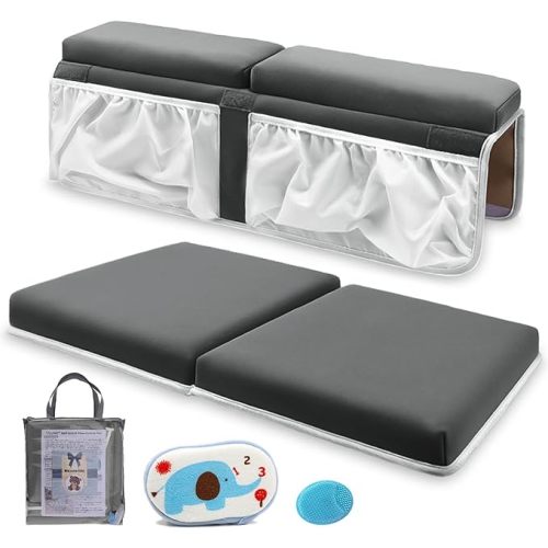 Bath Kneeler and Elbow Rest Set Baby Bath Kneeling Pad, Thick Non-Slip Bathing Kneeling Mat Cushion Quick Drying Bathtub Knee Saver with Arm Support and Pockets for Bathroom Bathing time Comfort - Dark Grey